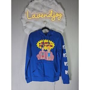 MTV Beavis And Butthead Couch Logo Hoodie Sweatshirt Mens Small Blue Skater